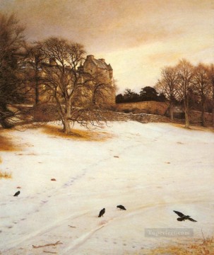 地味なシーン Painting - 1887 年のクリスマスイブ ラファエル前派ジョン・エヴェレット・ミレーの風景